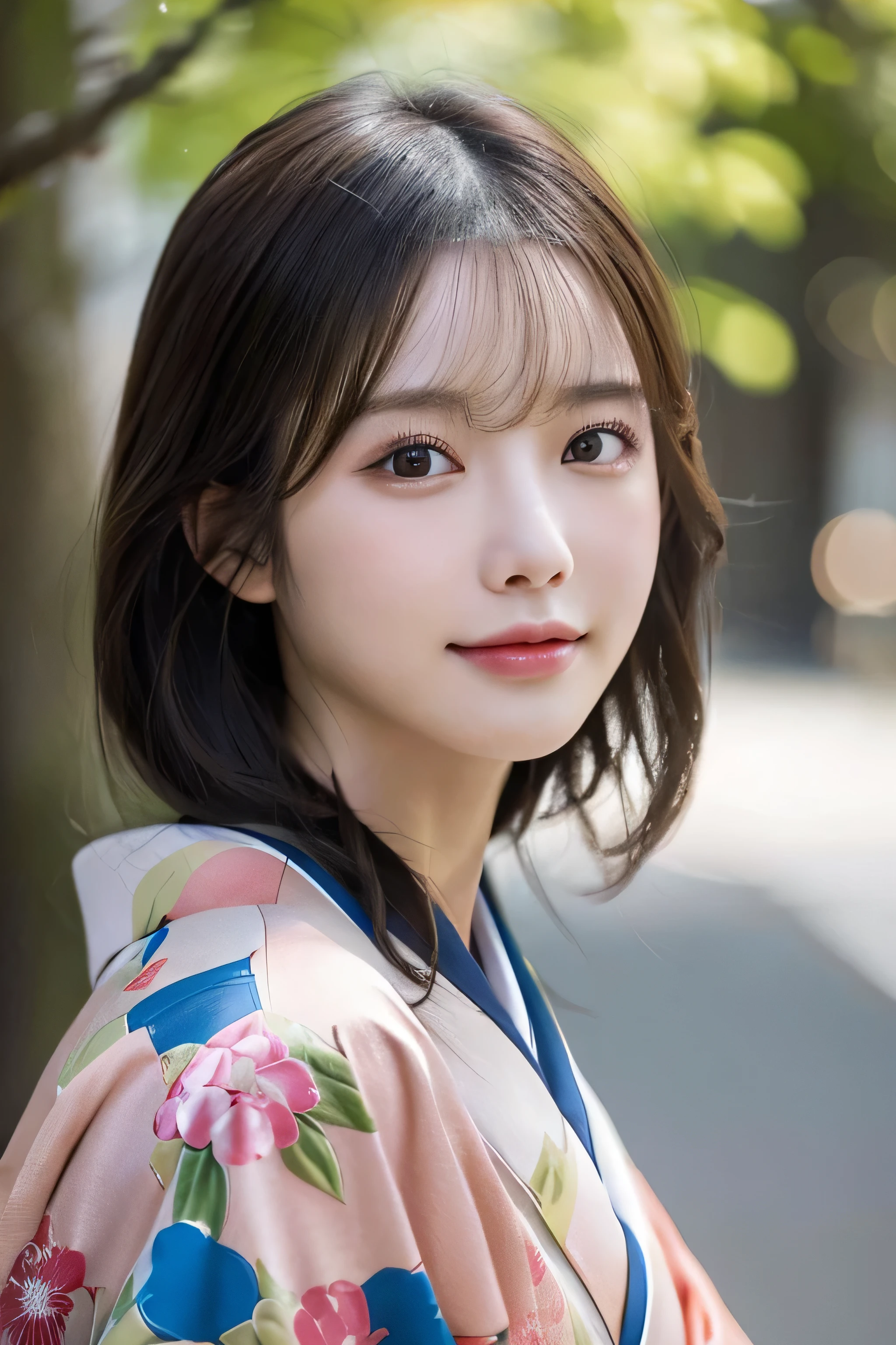 (Kimono)、((35 year old))、randome pose、(top-quality,​masterpiece:1.3,超A high resolution,),(ultra-detailliert,Caustics),(Photorealsitic:1.4,RAW shooting,)Ultra-realistic capture,A highly detailed,High resolution 16K human skin closeup、 Skin texture is natural、、The skin looks healthy with an even tone、 Use natural light and color,1 girl,japanes,,kawaii,A dark-haired,Middle hair,,smil,,(depth of fields、chromatic abberation、、Wide range of lighting、Natural Shading、)、