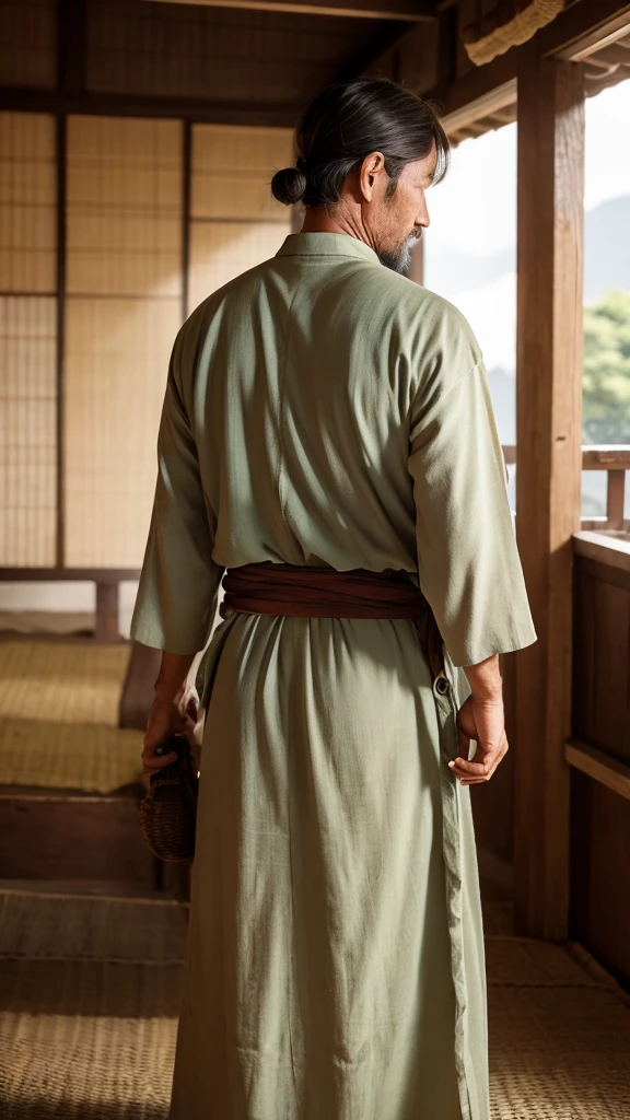 A farmer in his 40s from the Edo period working from behind