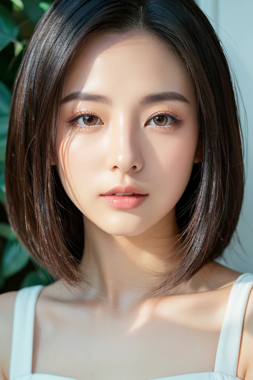 Stylish short sleeve top、Silky Hair、30-year-old woman(背景にWhite wall、Straight hair:1.4)、White wall、In front of the white door、(窓のあるWhite wallの部屋)、((highest quality、8k、masterpiece:1.3))、Ultra-high resolution、(photoGenuineistic:1.4)、RAW Photos、Japanese,(detailed aspects)、Genuine、Photographed in natural light、Highly detailed face and skin texture、Highly detailed lips、The correct state of the human body、Medium Hair、Black Hair、Mr..々Pause、Natural color lip、Shiny Hair、Don'Don'Don't look at the camera、profile