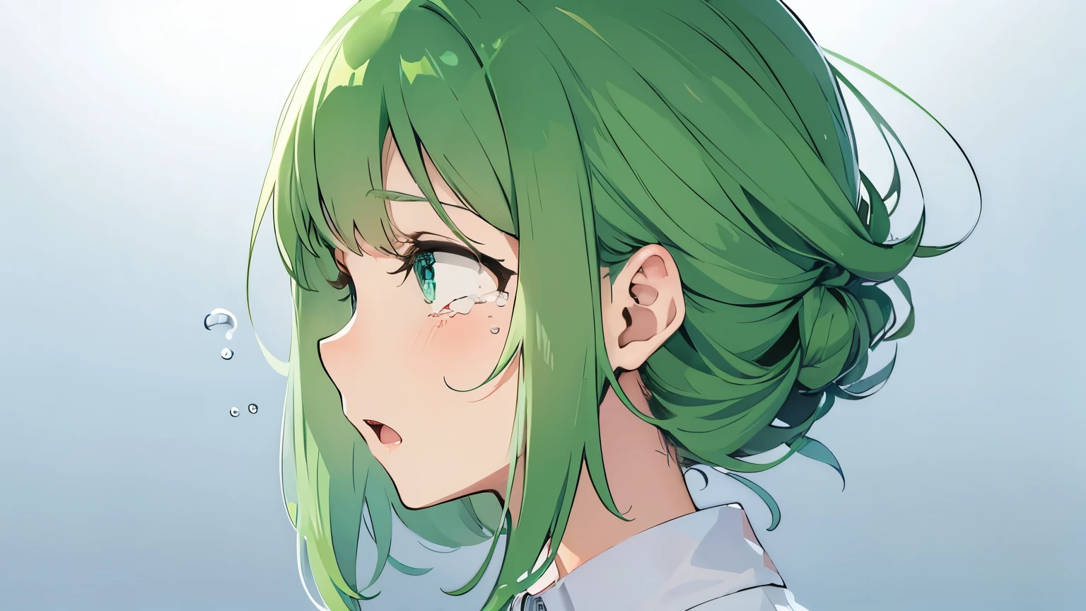 tears、Crying face、One girl、profile、profile、Green Hair、Stand up your collar、Background white