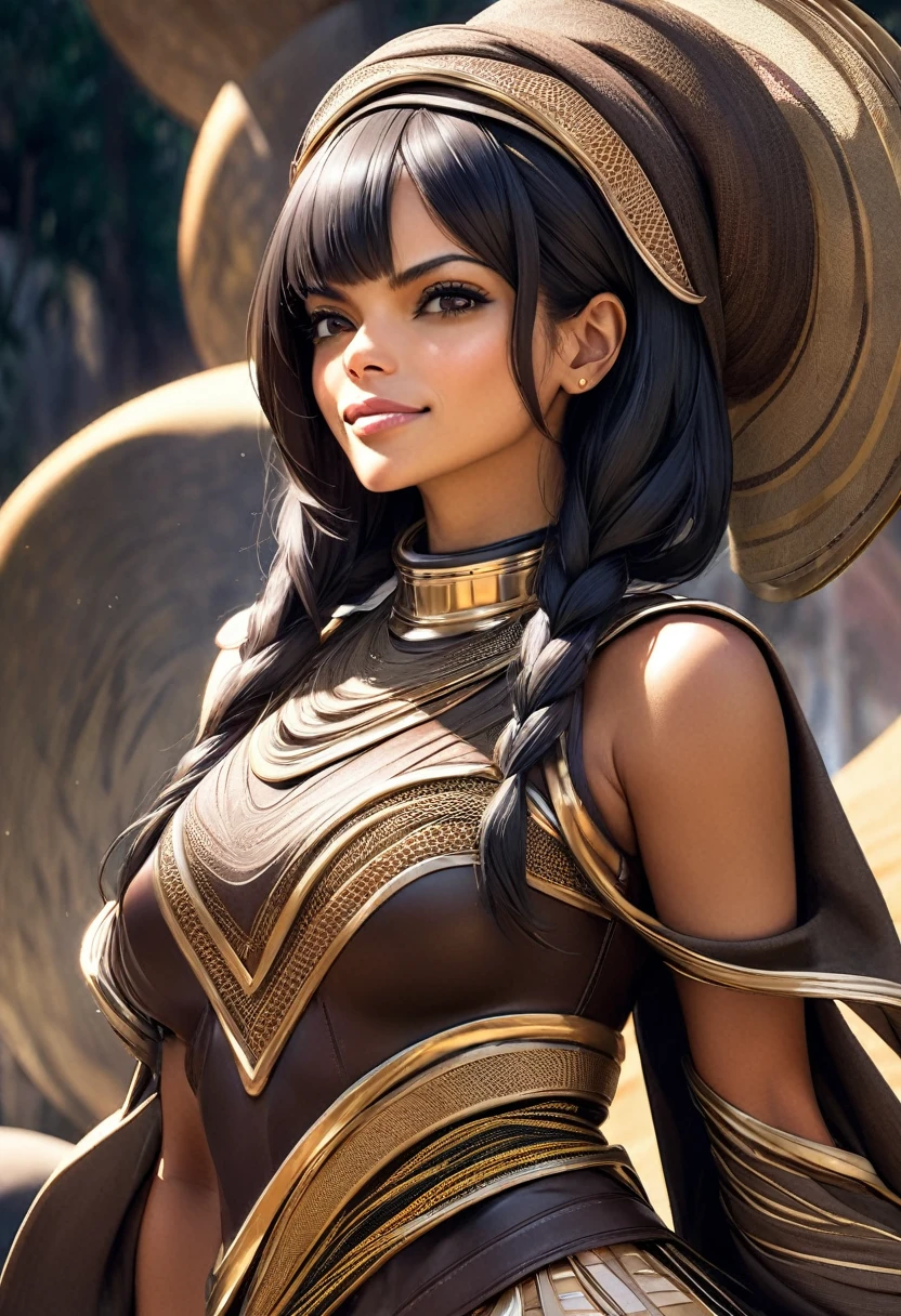 (melhor qualidade, 4k, 8k, high resolution, obra-prima: 1,2), ultra detalhada, (realista, fotorrealista, fotorrealista: 1,37),(melhor qualidade, realista), Mulher(Rosario Dawson como Ashoka Tano) (35 anos, Nigeriana, extremamente bonita, maquiagem afrofuturista)(Seductive African warrior) (Deusa), medidas((Busto 99cm), (cintura 66cm),quadril(95),(Altura perna 88cm), (entre pernas 68)), roupa (amarelo ouro, (typical nigeria), altamente detalhado), linda coroa,sorriso bonito, alegre no rosto, corpo perfeito, pernas musculosas, Uma Deusa, lighting directs to her. Ambiente ( umbral, umbralino,pantanoso, escuro ao fundo, lodo, arvores disformes), Expression hiper-realista melhor qualidade,obra de arte,ultra high resolution,(fotorrealista:1.4),foto crua,(Authentic leather texture:1.3),(film grain:1.3), (Expression)((corpo todo:1.3)) ((sorriso:1.3)) ,cinematic, excellent lighting), estilo cru, natural lighting, sombras sutis, rosto expressivo, cores frescas e vibrantes, cabelos fluindo com movimento, atmosfera arejada e leve, inspiradora e vibrante fortalecedora. - estilo cru, afrofuturismo