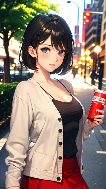 A girl is posing for a photo,pretty girl,Enchanting girl,Anime Girls,
(((One Girl,Baby Face,16 years old))),
BREAK
((Red flared skirt、Black camisole、Cream sheer cardigan:1.4))、
BREAK
((Black Hair)), ((Short Hair、Outer bounce、Deco bangs))
(Drooping eyes,blue eyes),(Small breasts),
BREAK
(Beautiful Hair,Shiny Hair),
(Expression of fine eyes,Beautiful and delicate eyes,Sparkling eyes,Eye Reflexes),
(double eyelid,Long eyelashes),
(Beautiful Nose,Thin Nose),
(Glossy lips,Beautiful Lips,Thick lips),
(Symmetrical facial features,Perfect Face),(((Detailed skin,Oily skin,Textured skin,Beautiful Skin))),
BREAK
(Wicked Smile),
((noon、Downtown sidewalk:1.4、sunlight、street tree)),((Turn body towards viewer、Cowboy Shot)),
BREAK
(((highest quality)),((masterpiece)),((Very detailed))),((High resolution),(8k),(16k,1080p),(Anime 2D Rendering)),(Anatomically correct),
((Realistic)), (The best CG),Highly detailed art,CG illustration,