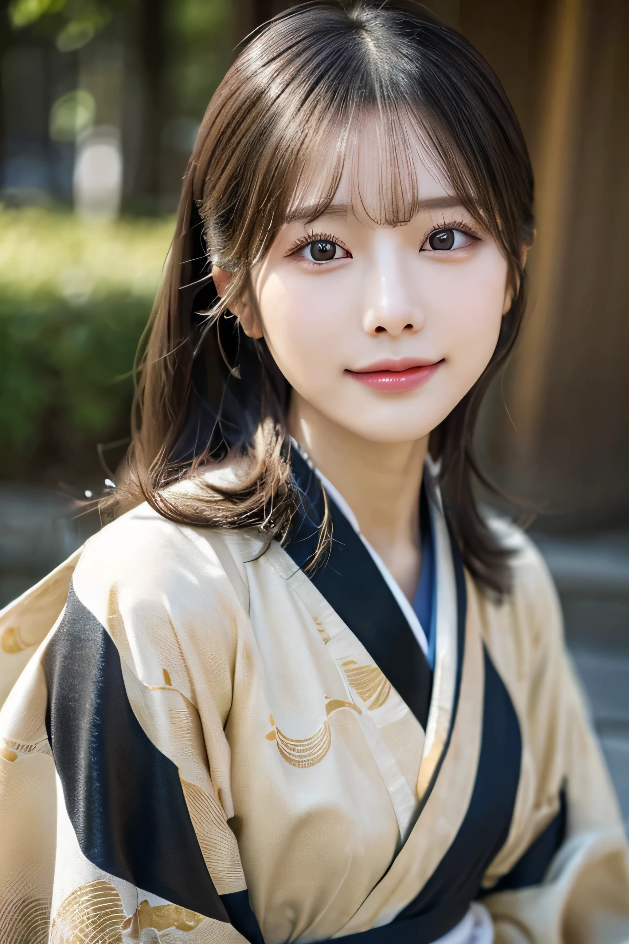 (Kimono)、((35 year old))、randome pose、(top-quality,​masterpiece:1.3,超A high resolution,),(ultra-detailliert,Caustics),(Photorealsitic:1.4,RAW shooting,)Ultra-realistic capture,A highly detailed,High resolution 16K human skin closeup、 Skin texture is natural、、The skin looks healthy with an even tone、 Use natural light and color,1 girl,japanes,,kawaii,A dark-haired,Middle hair,,smil,,(depth of fields、chromatic abberation、、Wide range of lighting、Natural Shading、)、
