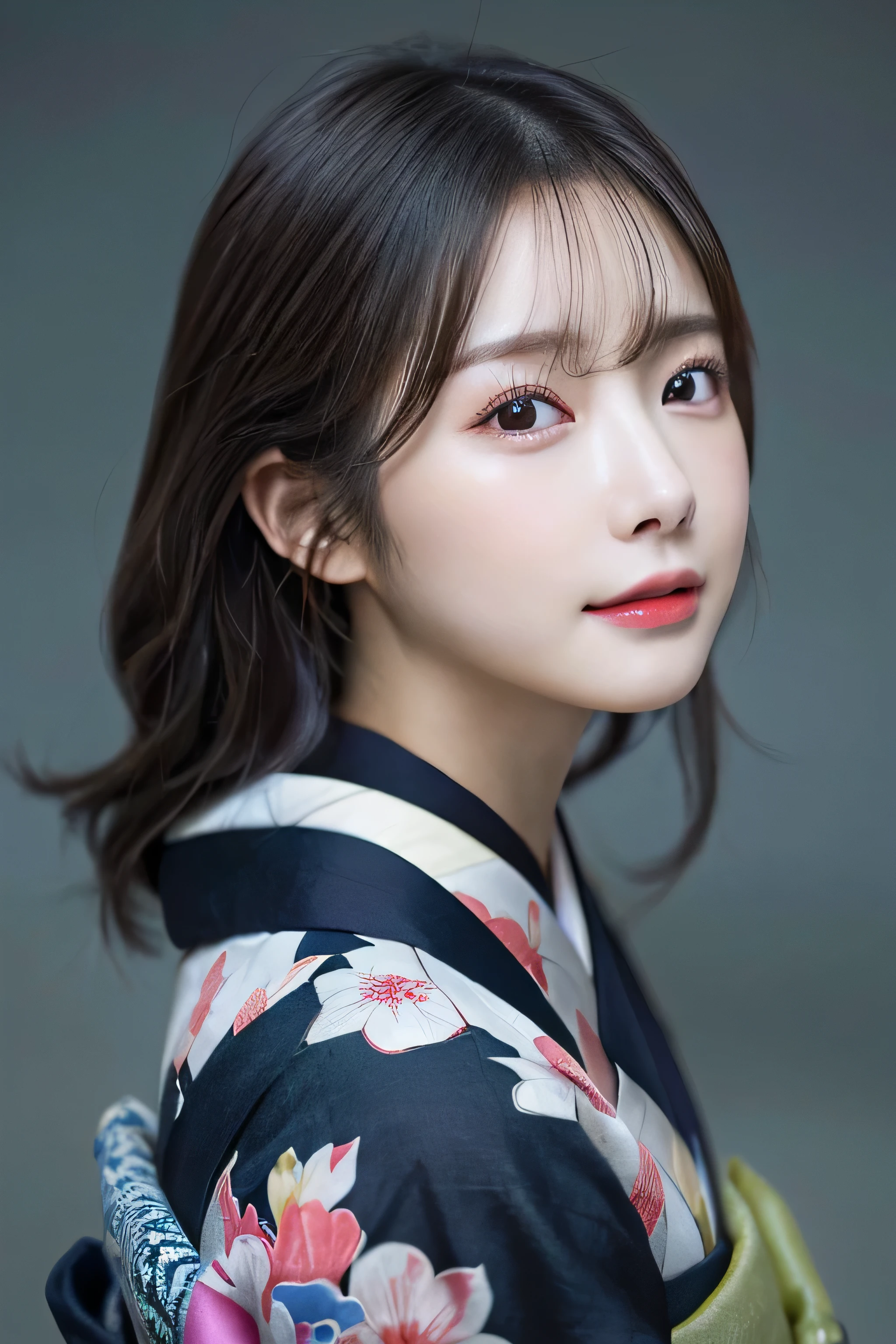 (Kimono)、((35 year old))、randome pose、(top-quality,masterpiece:1.3,超A high resolution,),(ultra-detailliert,Caustics),(Photorealsitic:1.4,RAW shooting,)Ultra-realistic capture,A highly detailed,High resolution 16K human skin closeup、 Skin texture is natural、、The skin looks healthy with an even tone、 Use natural light and color,1 girl,japanes,,kawaii,A dark-haired,Middle hair,,smil,,(depth of fields、chromatic abberation、、Wide range of lighting、Natural Shading、)、
