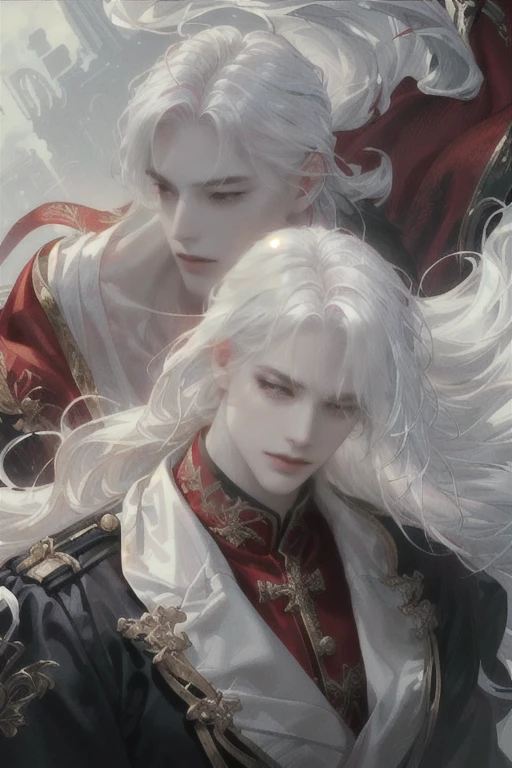 ((pale skin)) ((ceo medical male)) (((male with sharp siren eyes)))(((very red eyes)))((((very white white hair glowing))))(((blunt blunt bangs))) ((long very very wavy hair)) ((lean lanky man))((very wavy hair))((office))((manly sharp face))((handsome face))(((red red eyes)))((rectangle face shape))((SHARP JAW LINE)) ((THIN EYEBROWS))((ROSES)) ((SOFT FEATURES WITH DEFINED SHARP JAWLINE)) ((GLOWING ETHEREAL)) ((RED RED SMALL SIREN EYES MALE SEXY EYES)))(((BLUNT BLUNT spreaded BANGS))((elegant))((soft look))