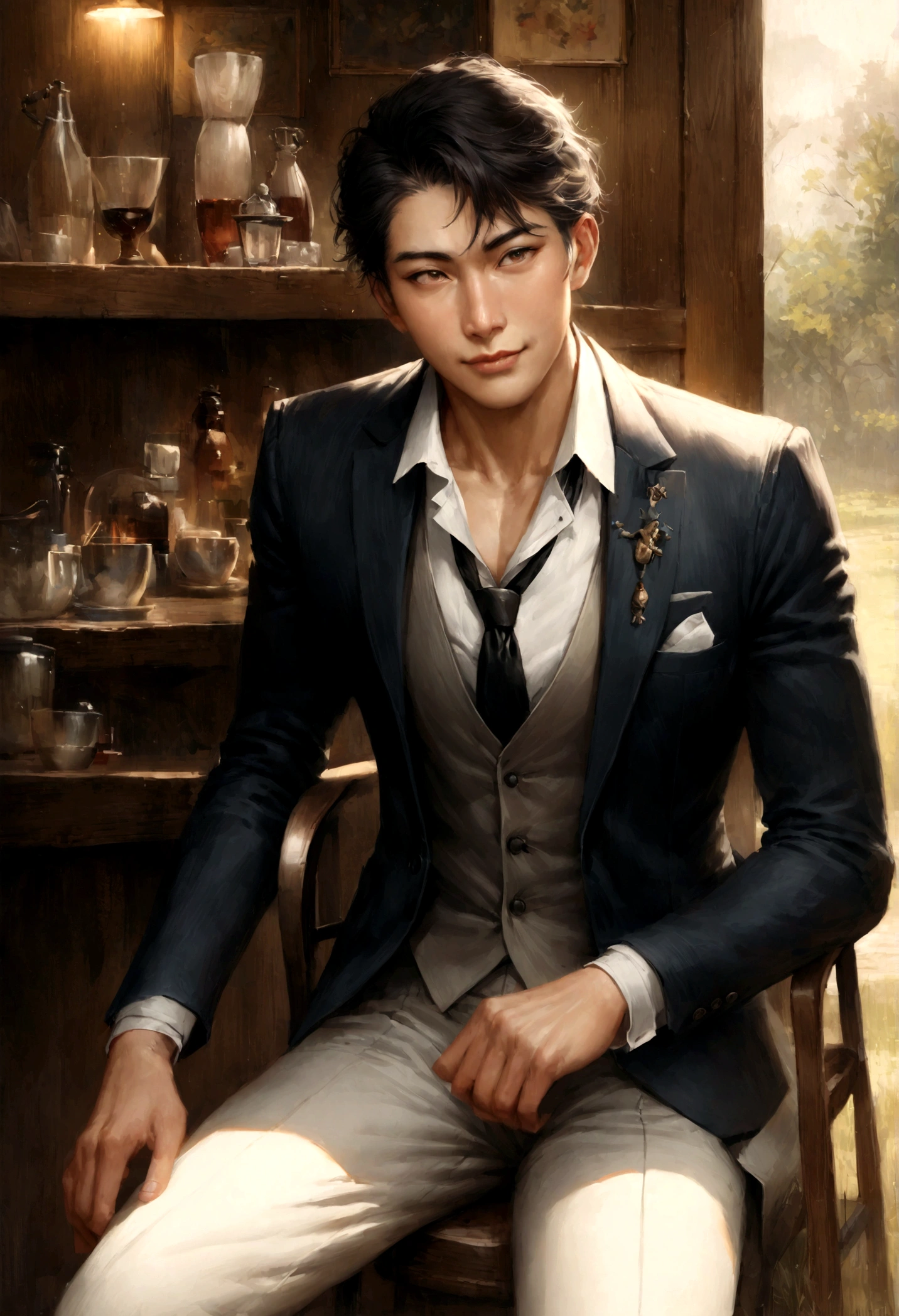 
Japanese Asian Man, 7:3 parting hair,Short Hair,Hair is long enough not to cover the ears,スーツにtieと着用 フィット感と素晴らしい姿勢, Wearing a suit, asian boy, Sparkling style, (((Realistic))), (Super original), field, Sitting in a cafe waiting, Pose in front of the camera, Height 180cm, Weight 69kg, Dashing, good looking, aggressive, elegant, rich, Influencer, Stay calm and focused, smile, Ultra-detailed, Soft Light, model facing forward, Sunlit, No wrinkles, Focused Expression,The eyes are double,(((とてもRealistic))),((highest quality)),(High resolution),(Detailed face),Shohei Ohtani 50%,Ryunosuke Kamiki 30%,(((Real skin type))),Attention to detail,1 male,good looking,Sturdy yet sophisticated look,Fair skin with boy-next-door charm,Exact details,Slim fit trousers,tie,22 years old,The suit is navy blue


