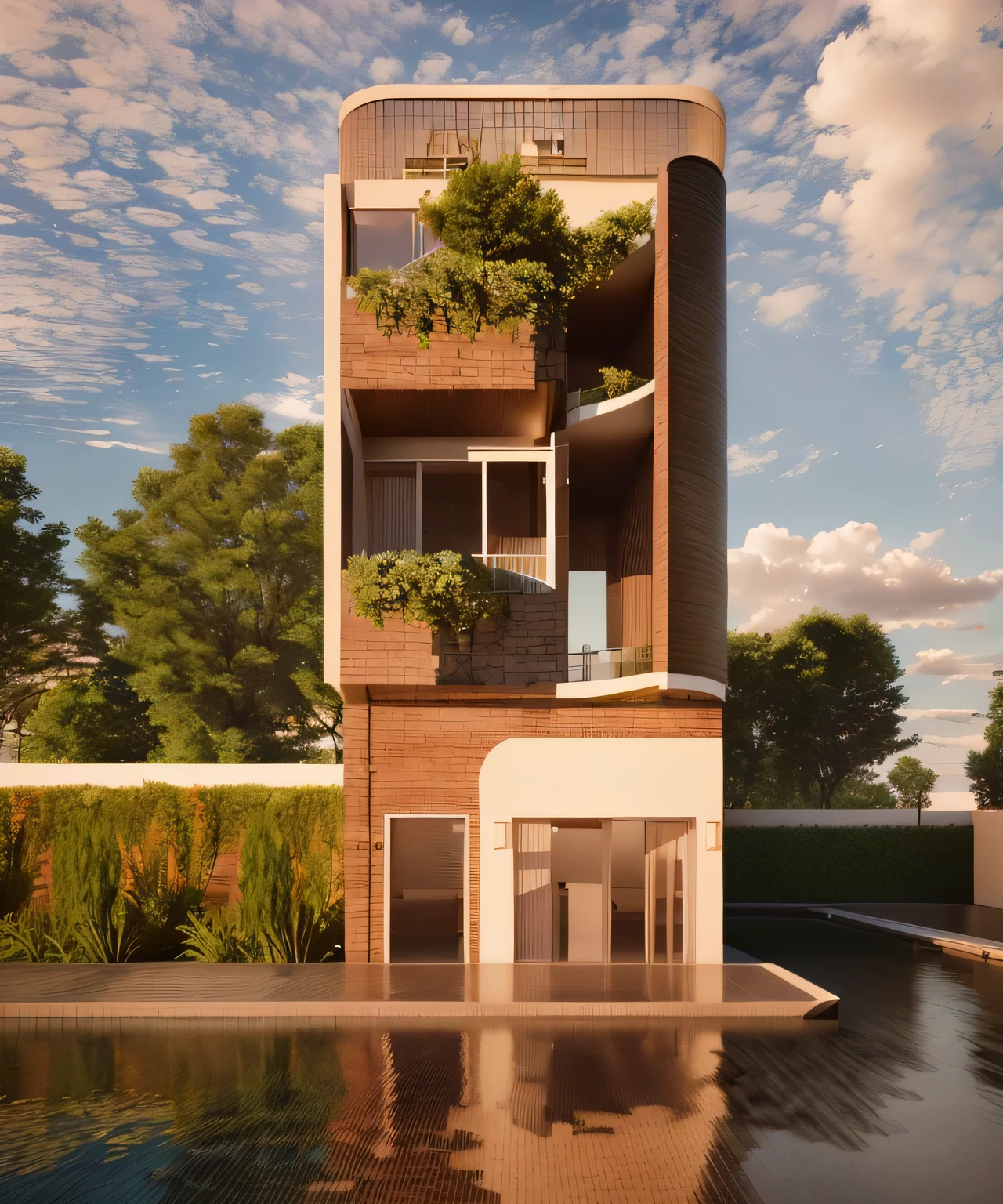 there is a large building with a swimming pool and a sky background, maison conceptuelle, very detailed rendering, visualisation architecturale, rendu architectural, rendu en vray, very detailed 3D rendering, very detailed 3D rendering, very detailed rendering, realistic architecture, rendu d&#39;architecture, rendu architectural 3D, Fully detailed rendering, rendu professionnel, 3 d vray render, highly detailed architecture