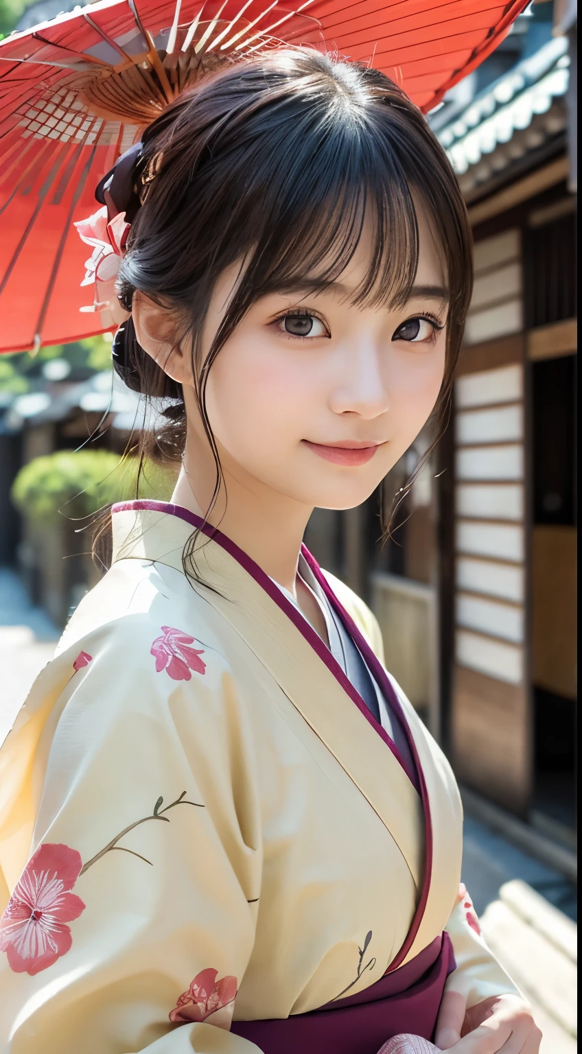 Professional Lighting,(Photorealistic:1.4), (Top image quality:1.0), (超A high resolution:1.0), 8k, Raw photography, (masterpiece:0.2), (Facing the children_v1:0.5)、(最高quality Detail:1.2)、Realistic、8K Ultra HD、High resolution、(1 girl:1.2)、超detailedな、High quality textures、複雑なdetailed、detailed、Very detailed CG、High quality shadows、detailed 美しく繊細な顔、Beautiful details and a delicate eye、(Symmetrical eyes:1.2),Written boundary depth、Ray Tracing,1 girl, Japanese Girls, (Natural smile:1.4),cute, thin, Portrait of a beautiful Japanese woman in a kimono, Standing elegantly on a street corner in Kyoto. Kimono with vibrant traditional patterns, Hair decorated with elegant and delicate hairpins, Gentle expression. (With the old streets of Kyoto in the background:1.4)、The soft light of a spring afternoon、Adding tranquility to the scene. Rendered in a Realistic style with great attention to detail, High resolutionの画像.Sky Porn, Magic Hour, (Realistic:1.3), finely, quality, (Tabletop:1.2), (Realistic:1.2), (最高quality), (複雑なdetailed), dramatic, Ray Tracing, photograph, +roller
