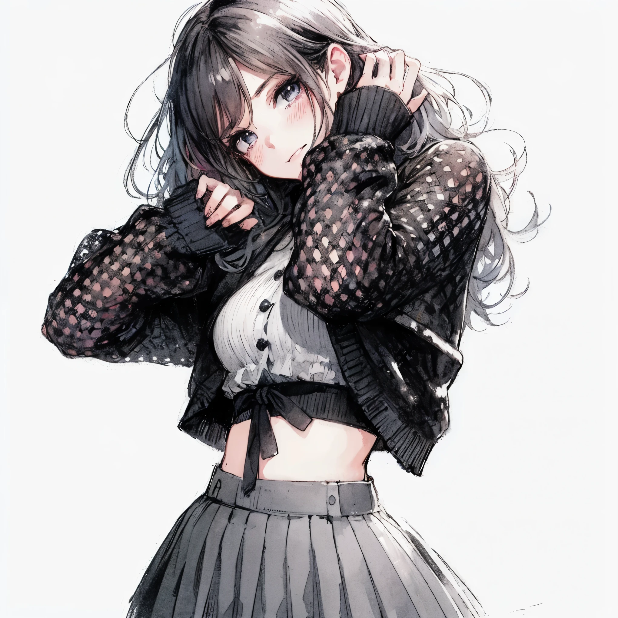 Official art using high-quality hand-drawn watercolor sketch techniques. (best quality,4k,8k,highres,masterpiece:1.2),ultra-detailed,beautiful detailed gray eyes,A girl with beautiful eyes, everyone, beautiful anime girl, cute anime girl, smooth anime art, anime style, elegant colors, soft lighting, delicate beautiful wet eyes, very coquettish, (beautiful large breast:1.2), (correct hands:1.2),