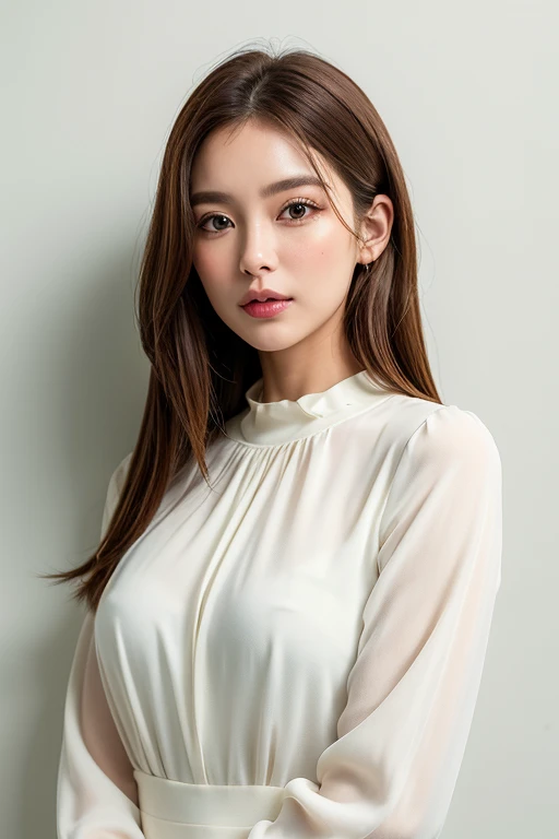 ((White long sleeve blouse))、(背景にWhite wall、ピンクBrown Hair Color:1.4)、White wall、In front of the white door、(窓のあるWhite wallの部屋)、((highest quality、8k、masterpiece:1.3))、Ultra-high resolution、(photoGenuineistic:1.4)、RAW Photos、Japanese,(face)、Genuine、Photographed in natural light、Highly detailed face and skin texture、Highly detailed lips、The correct state of the human body、Bob Hair、Mr.々A pose、Natural color lip、((Don'Don't look at the camera))、Bobcut、Pastel colored clothes、landscape、profile、Brown Hair Color、Woman with single eyelid