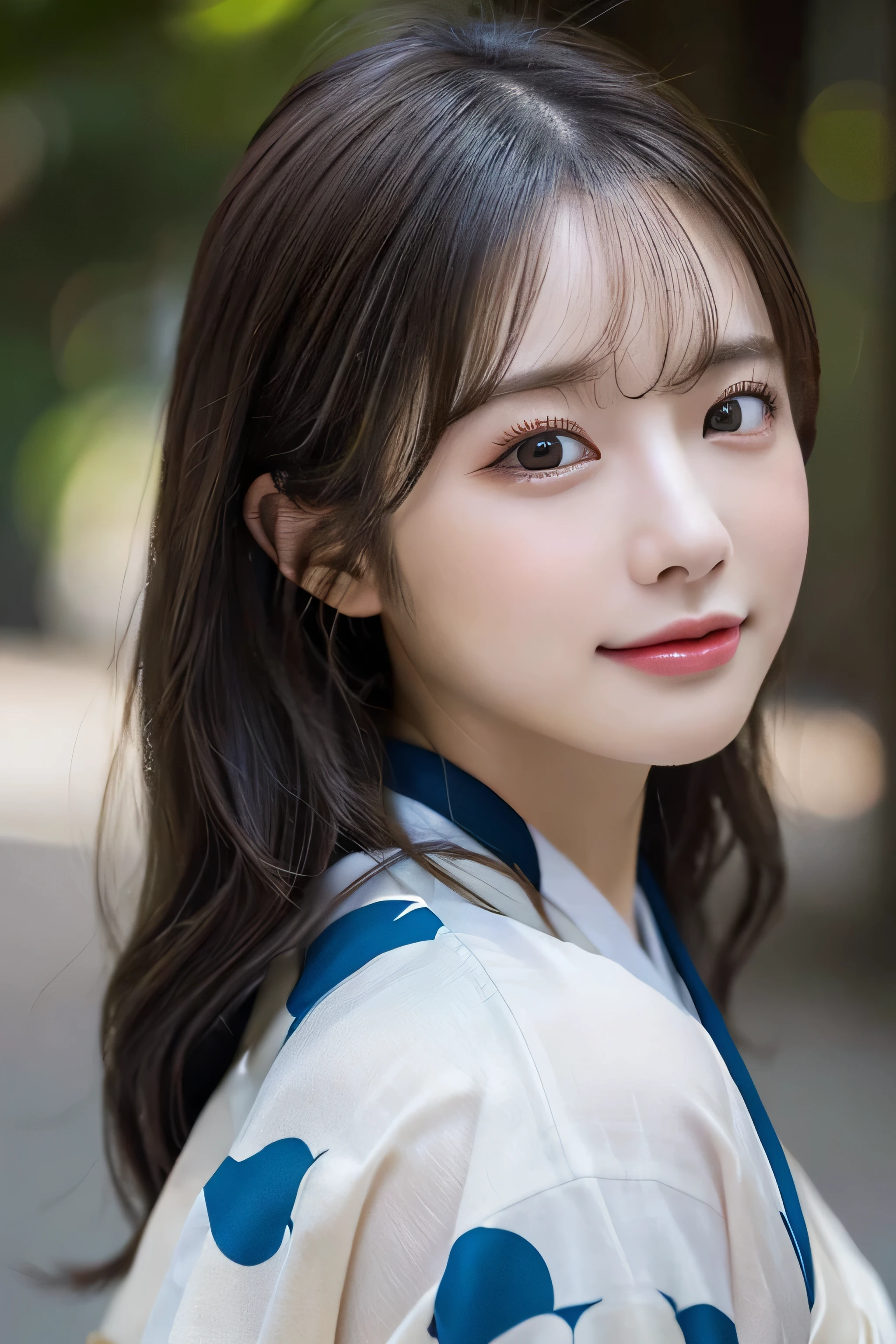 (Kimono)、((35 year old))、randome pose、(top-quality,​masterpiece:1.3,超A high resolution,),(ultra-detailliert,Caustics),(Photorealsitic:1.4,RAW shooting,)Ultra-realistic capture,A highly detailed,High resolution 16K human skin closeup、 Skin texture is natural、、The skin looks healthy with an even tone、 Use natural light and color,1 girl,japanes,,kawaii,A dark-haired,Middle hair,,smil,,(depth of fields、chromatic abberation、、Wide range of lighting、Natural Shading、)、
