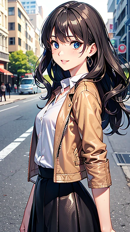 A girl is posing for a photo,pretty girl,Enchanting girl,Anime Girls,
(((One Girl,Baby Face,16 years old))),
BREAK
((Black maxi skirt, White shirt, Brown leather jacket:1.4))、silver earrings、Silver Necklace BREAK
((Black Hair)), ((Long Hair、Wavy Hair、Hair blowing in the wind))
(Drooping eyes,blue eyes),(Small breasts),
BREAK
(Beautiful Hair,Shiny Hair),
(Expression of fine eyes,Beautiful and delicate eyes,Sparkling eyes,Eye Reflexes),
(double eyelid,Long eyelashes),
(Beautiful Nose,Thin Nose),
(Glossy lips,Beautiful Lips,Thick lips),
(Symmetrical facial features,Perfect Face),(((Detailed skin,Oily skin,Textured skin,Beautiful Skin))),
BREAK
(Wicked Smile),
((noon、office Street:1.4、sunlight)),((Face the viewer、Cowboy Shot)),
BREAK
(((highest quality)),((masterpiece)),((Very detailed))),((High resolution),(8k),(16k,1080p),(Anime 2D Rendering)),(Anatomically correct),
((Realistic)), (The best CG),Highly detailed art,CG illustration,
