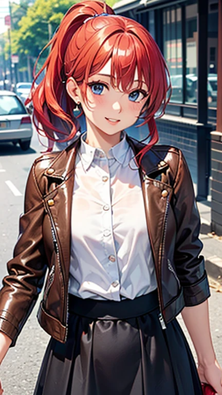 A girl is posing for a photo,pretty girl,Enchanting girl,Anime Girls,
(((One Girl,Baby Face,16 years old))),
BREAK
((Black maxi skirt, White shirt, Brown leather jacket:1.4))、silver earrings、Silver Necklace BREAK
((Red hair)), ((ponytail、Wavy Hair、Hair blowing in the wind))
(Drooping eyes,blue eyes),(Small breasts),
BREAK
(Beautiful Hair,Shiny Hair),
(Expression of fine eyes,Beautiful and delicate eyes,Sparkling eyes,Eye Reflexes),
(double eyelid,Long eyelashes),
(Beautiful Nose,Thin Nose),
(Glossy lips,Beautiful Lips,Thick lips),
(Symmetrical facial features,Perfect Face),(((Detailed skin,Oily skin,Textured skin,Beautiful Skin))),
BREAK
(Wicked Smile),
((noon、bustling street:1.4、congestion、sunlight)),((Face the viewer、Upper Body Shot)),
BREAK
(((highest quality)),((masterpiece)),((Very detailed))),((High resolution),(8k),(16k,1080p),(Anime 2D Rendering)),(Anatomically correct),
((Realistic)), (The best CG),Highly detailed art,CG illustration,