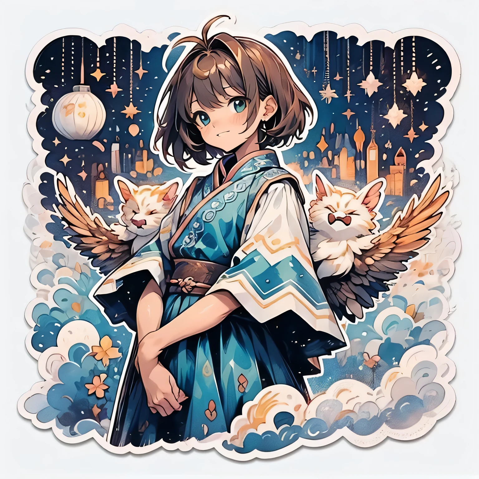 Knolling layout::2, cardcaptor sakura, Wearing a cheongsam with a blue and white porcelain pattern, Sky blue and white, high resolution