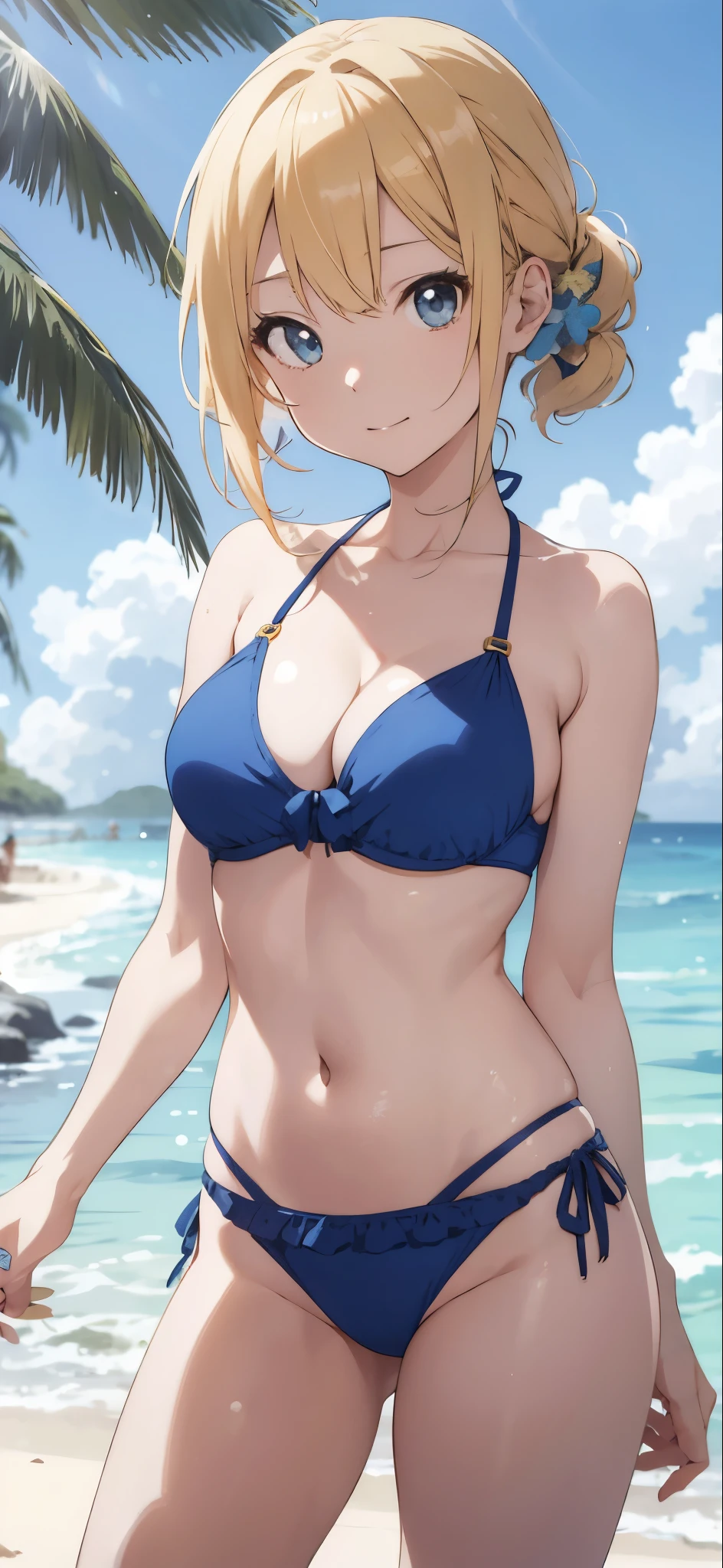 Blonde girl drawn in high definition Japanese anime style、whole body、Women in blue bikinis taking photos on a deserted beach,  Model, , A young and cute gravure idol, Posing together in a bra, Russian and Japanese mix, sakimichan, Asian woman, Wear a swimsuit, that'that'that'that'that'that'that'that'that'that'that'that'that'that'It's hot with the shining sun, Japanese Model, Cute Core, sakimichan hdri, Young Gravure Idol, Chubby