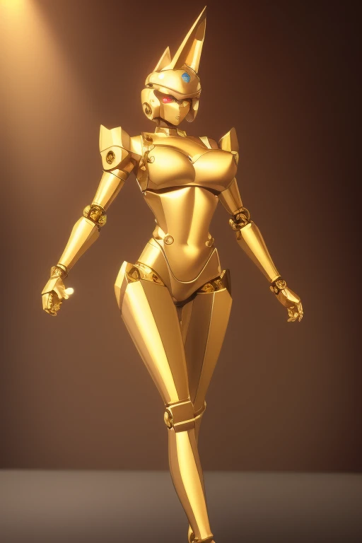 ((highest quality)), ((masterpiece)), (detailed),
 A robot made of gold except for its face, The face is that of a perfect human woman, Beautiful Face, Are standing, Masterpiece, Full Body Shot.,