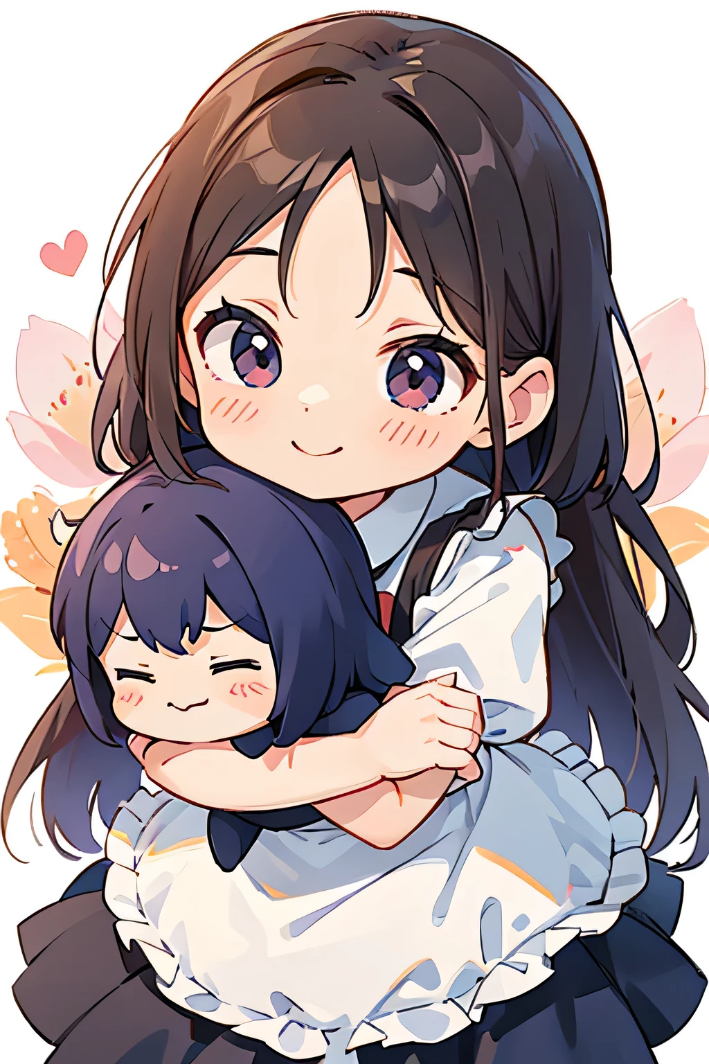 The following scenes will be expressed using chibi girl dolls.（Photoreal、Hugging a cute alien、 The best smile）