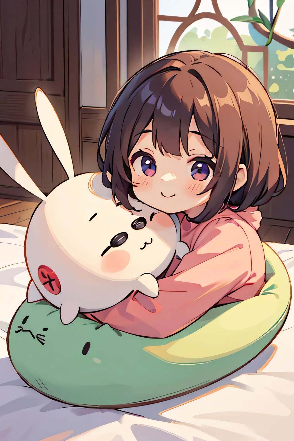The following scenes will be expressed using chibi girl dolls.（Photoreal、Hugging a cute alien、 The best smile）