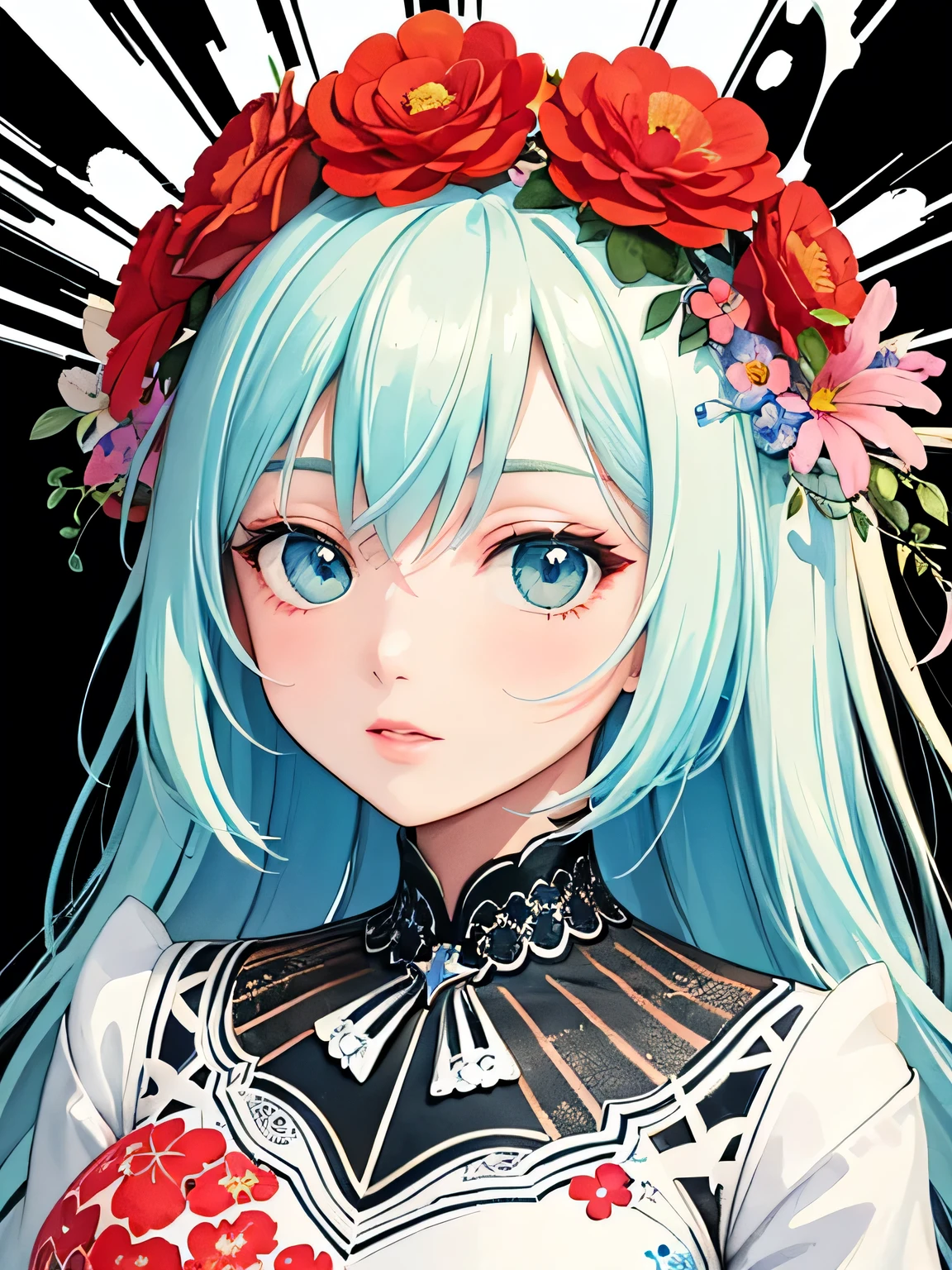 Black Star Red and White Style、(((stylish fashion))), 8K Quality、Intense watercolor, Detailed watercolor art, Watercolor splash, Surreal, avant-garde pop art, Beautiful and expressive paintings, Beautiful artwork illustration, Very colorful tones, wonderful, Cool beauty, highest quality、Official Art, Vector art, Stylish design, (((The most beautiful girl))), (((highest quality))), HDR, ((detailed)), (((Doodle Art)), ((masterpiece)), ((Super detailed)), (((Colorful flowers))),(((Stylish))),