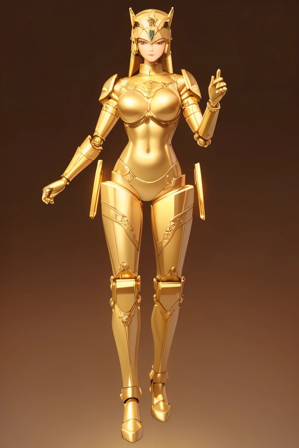 ((highest quality)), ((masterpiece)), (detailed),
 A robot made of gold except for its face, The face is that of a perfect human woman, Beautiful Face, Are standing, Masterpiece, Full Body Shot.,