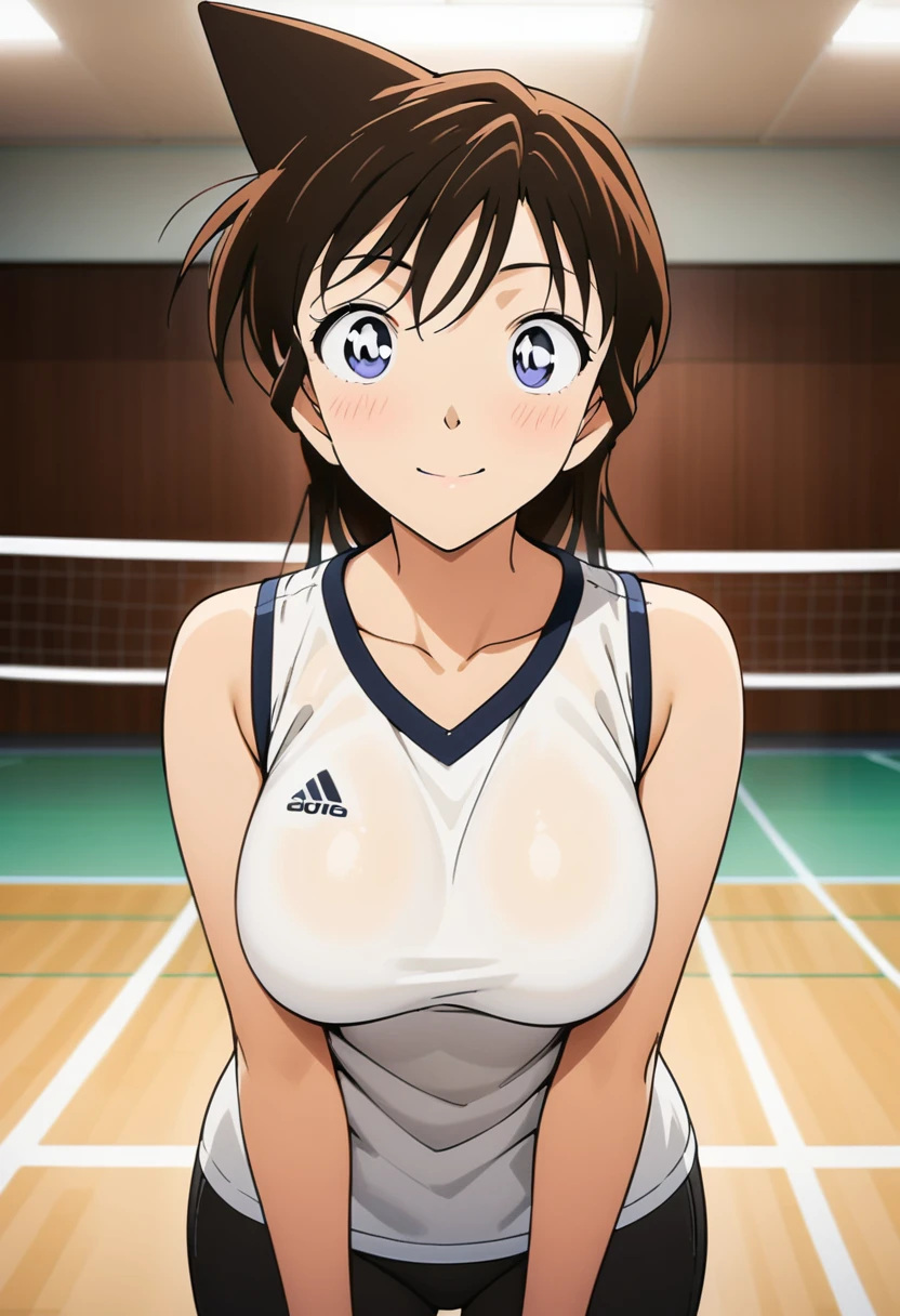 1lady solo, bangs, blush light smile, (masterpiece best quality:1.2) delicate illustration ultra-detailed, large breasts BREAK /(volleyball court indoors/)