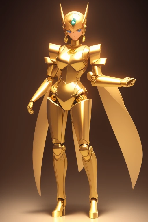 ((highest quality)), ((masterpiece)), (detailed),
 A robot made of gold except for its face, The face is that of a perfect human woman, Beautiful Face, Are standing, Masterpiece, Full Body Shot.,