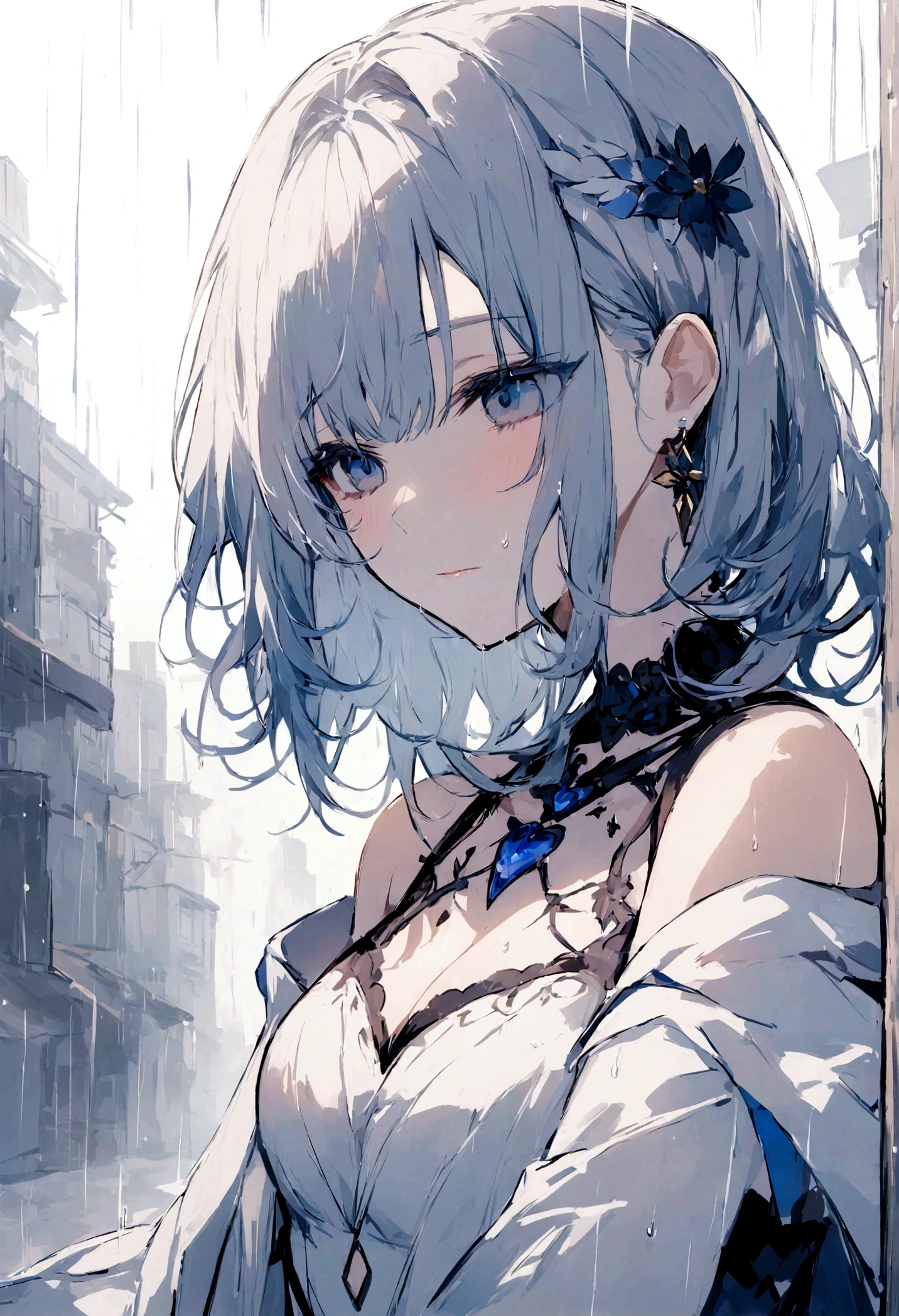 highest quality、masterpiece、tobaccoを吸っている、One Woman、City of night、Simple Background、rain、Being Calm、tobacco、Broken Heart