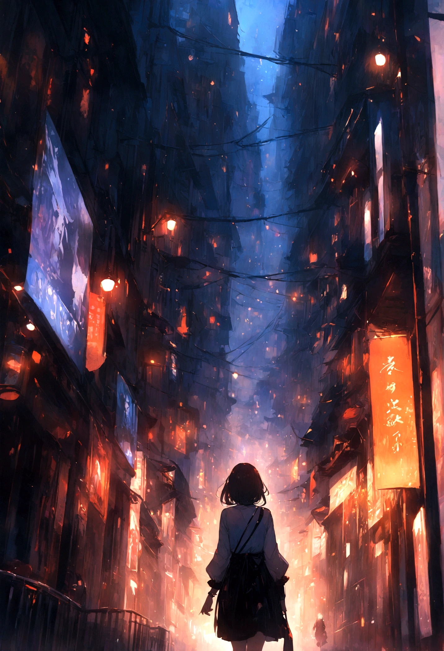 highest quality、masterpiece、City of night、Walking、Back view、One Woman