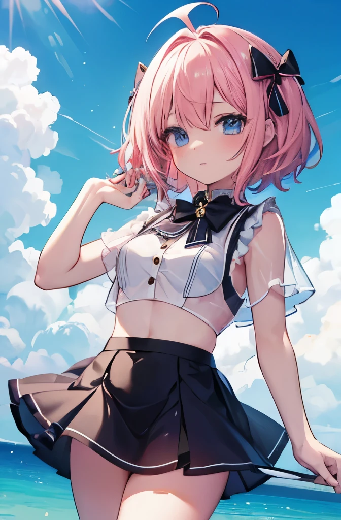 Highest quality,8k,High definition,13 years old,mini skirt,Costume with sheer nipples,マイクロmini skirt,Ahoge,