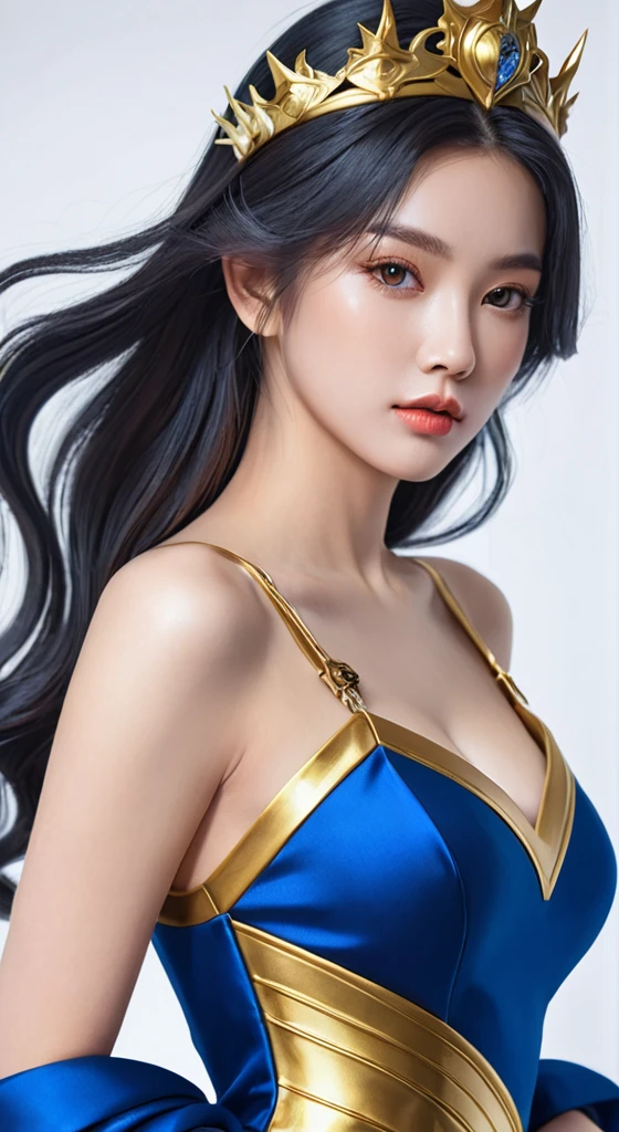 a woman in a blue and gold dress posing for a picture, ig model | artgerm, extremely detailed artgerm, style artgerm, trending artgerm, style of artgerm, portrait knights of zodiac girl, beautiful character painting, by ruan jia and stanley artgerm, beautiful anime portrait, like artgerm