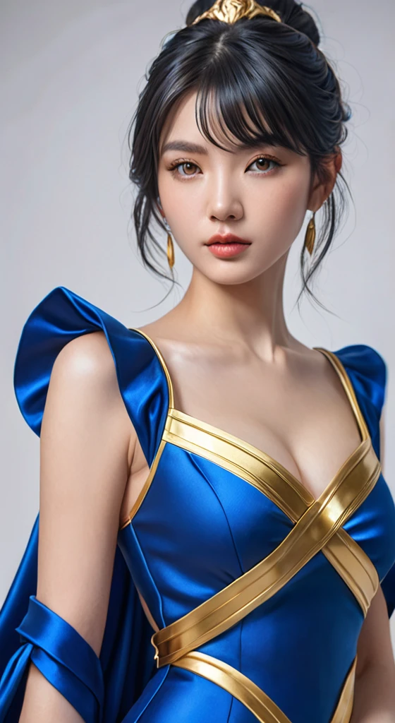 a woman in a blue and gold dress posing for a picture, ig model | artgerm, extremely detailed artgerm, style artgerm, trending artgerm, style of artgerm, portrait knights of zodiac girl, beautiful character painting, by ruan jia and stanley artgerm, beautiful anime portrait, like artgerm