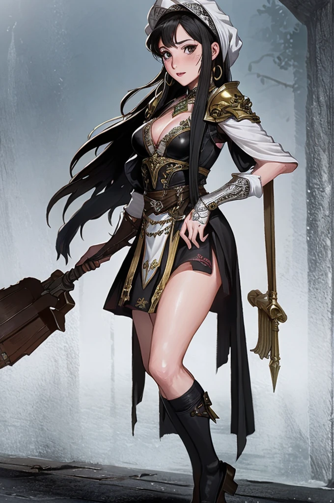 ((masterpiece)), best quality, extremely detailed face, female warrior,hot,war suit,sexy,ultra high res, (photorealistic:1.4), Amazing, finely detail, huge filesize, correct exposure, 1 milf girl, svelte body, 162cm height, (intricate details), SOLO, looking at viewer, perfect lighting, realistic, lips, blush, shiny skin, fair skin,extremely detailed face, beautiful detailed eyes, (detail skin:1.2), makeup, depth of view, ((school uniform, overcoat,black stocking,leather shoes,)),full body, standing,
