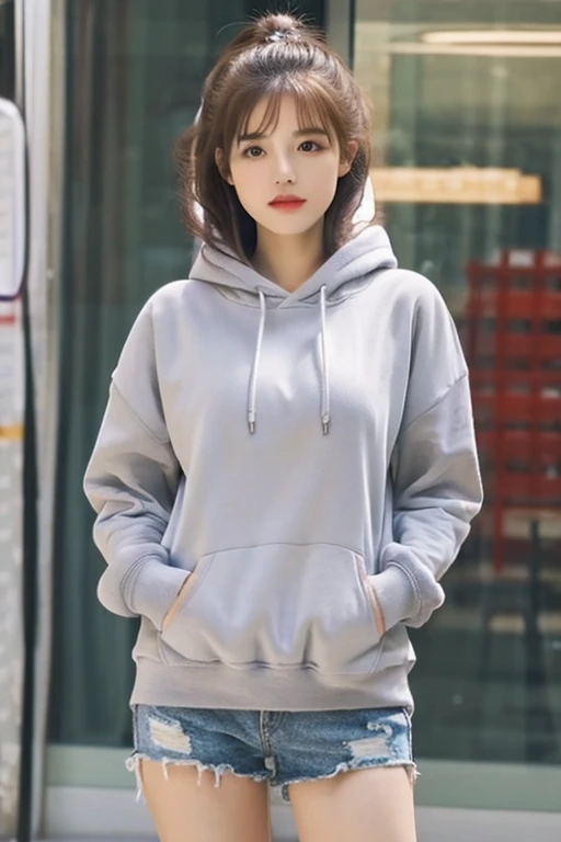 highest quality、masterpiece、High sensitivity、High resolution、 body shape、hoodie、Thin thighs、