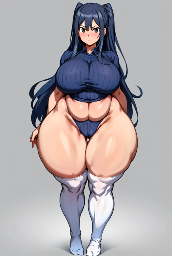 Long Hair、Knee-high socks、One Girl,Precise five fingers、{(((Wide Hips)))、 (((plump and thick thighs)))、((Big Ass))、(Big Breasts) Embarrassed look、whole body、Sexy pose。