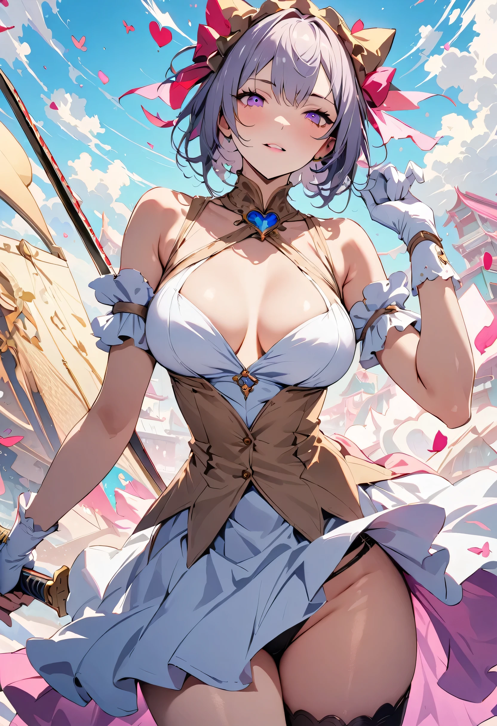 masterpiece, highest quality, Illustrations for novels, High resolution, 18+ Adult content, Sensual, Intimate, Emotional, Passionate, romantic, sweet, Adorable, Innocent, Pure, Fascinating, Fascinating, attractive, Mysterious, Fascinating, Fascinating, Immersive, Fascinating, dream-like, Surreal, Imaginative, Whimsical, artistic, Avant-garde, timeless, elegant, Sophisticated, chic, Sophisticated, Individuality, original, Fascinating,(Female Warrior:1.3),Swordsman、Holy sword、Large sword