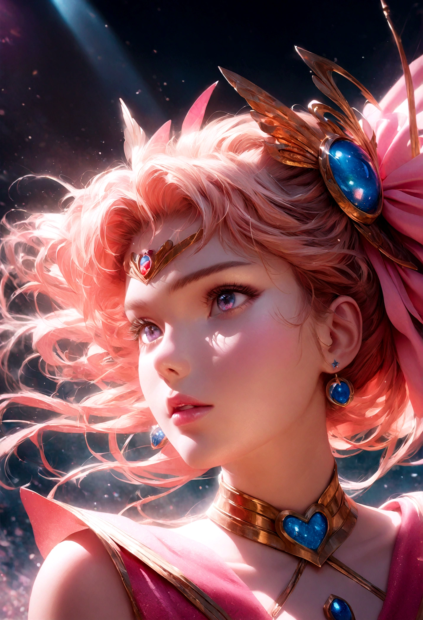 1girl, sailor moon, bishoujo senshi sailor moon, elegant detailed eyes, detailed facial features, long eyelashes, beautiful detailed lips, elegant detailed pose, highly detailed, masterpiece, 4k, hyper realistic, photorealistic, cinematic lighting, dynamic composition, intricate details, vibrant colors, soft dreamy atmosphere, magical girl fantasy