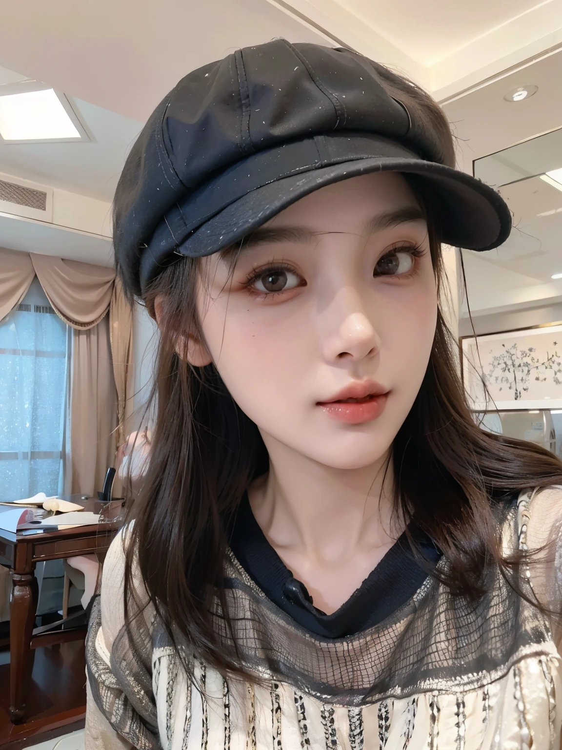 Arabid woman posing for a photo wearing a hat and sweater, Shentong Chen, 8k selfie photo, Ye Wenfei, woo sision, li zixin, Wearing a cute hat, Lin Qifeng, Zhang Wenting, Liu Chengyu, Yoshitomo Nara, face profile picture, sakimichan, Zmon