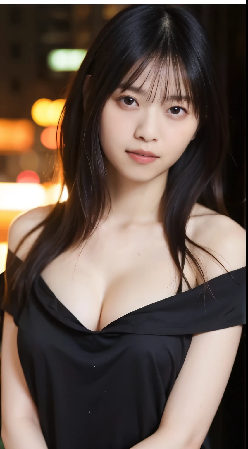 Random Pause, Mix 4, (8k, RAW Photos, highest quality, masterpiece: 1.45), (Realistic, Realistic: 1.37), One Girl, cute, Laughter、Cityscape, night, Professional Lighting, Cafe,street,Photon Mapping, Radio City, Physically Based Rendering, Gradient black hair, Gray Hair, Medium length loose hair, good looking, With a girl, (Big ample :1.2),Off-the-shoulder dress, highest qualityの写真, High resolution, 1080p, (Clear Face), (Detailed face description), (Detailed hand description), (masterpiece), real, Extreme light and shadow, Disheveled Hair, masterpiece, Rich details, (Beautiful Face), (highest qualityの写真), (masterpiece), (Detailed), dual、Look in front of you, Thin clavicle,Emphasis on armpits、Show lower milk、Her voluptuous thighs are visible through the slit..、Head to knee photo