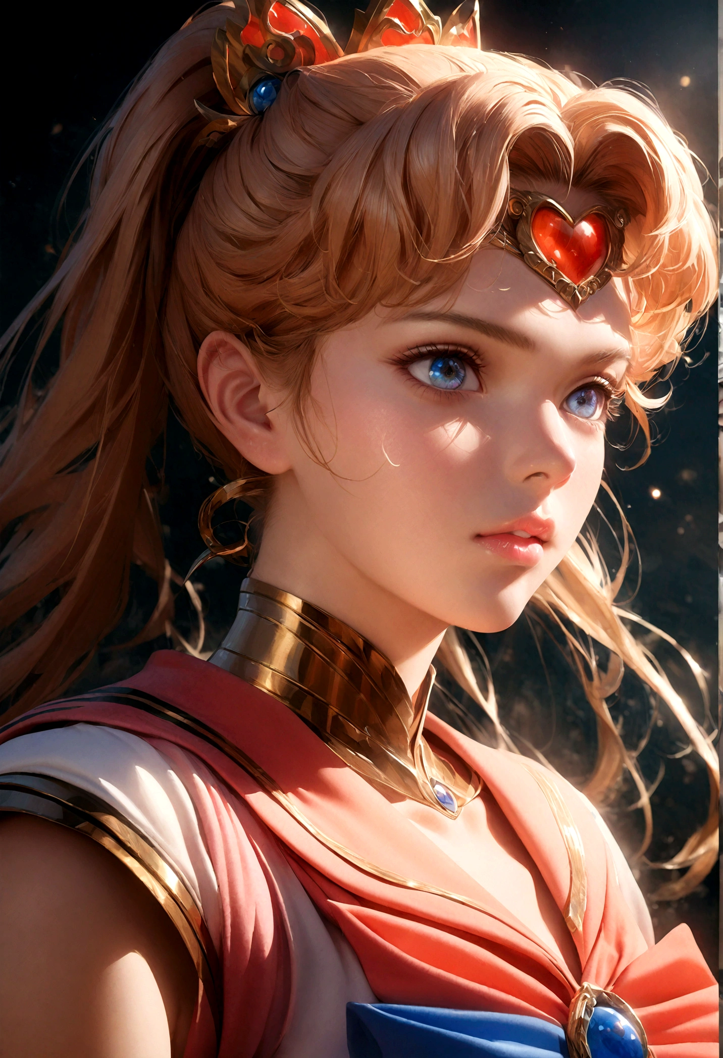 1girl, sailor venus, bishoujo senshi sailor moon, elegant detailed eyes, detailed facial features, long eyelashes, beautiful detailed lips, elegant detailed pose, highly detailed, masterpiece, 4k, hyper realistic, photorealistic, cinematic lighting, dynamic composition, intricate details, vibrant colors, soft dreamy atmosphere, magical girl fantasy