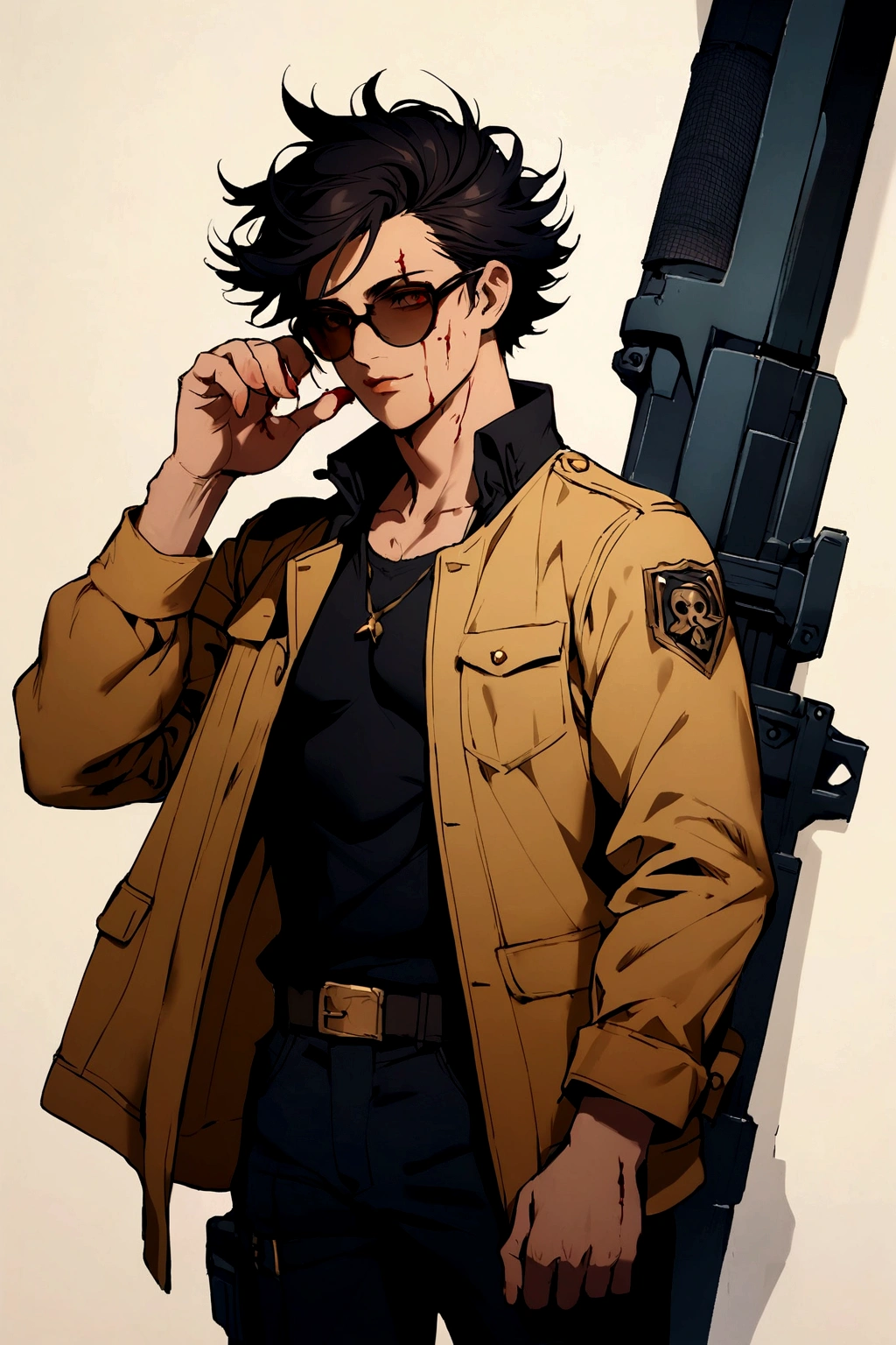remake this image with the character covered in blood