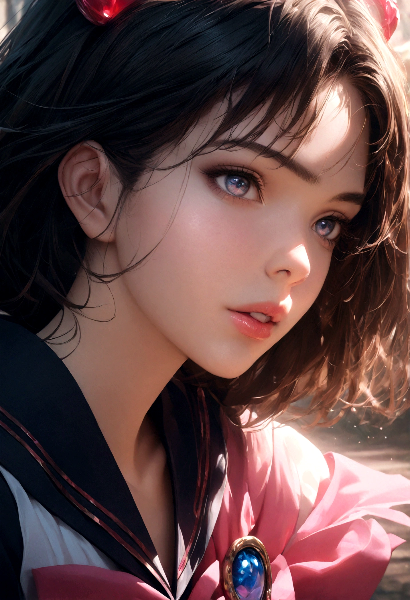 1girl, sailor Saturn, bishoujo senshi sailor moon, elegant detailed eyes, detailed facial features, long eyelashes, beautiful detailed lips, elegant detailed pose, highly detailed, masterpiece, 4k, hyper realistic, photorealistic, cinematic lighting, dynamic composition, intricate details, vibrant colors, soft dreamy atmosphere, magical girl fantasy