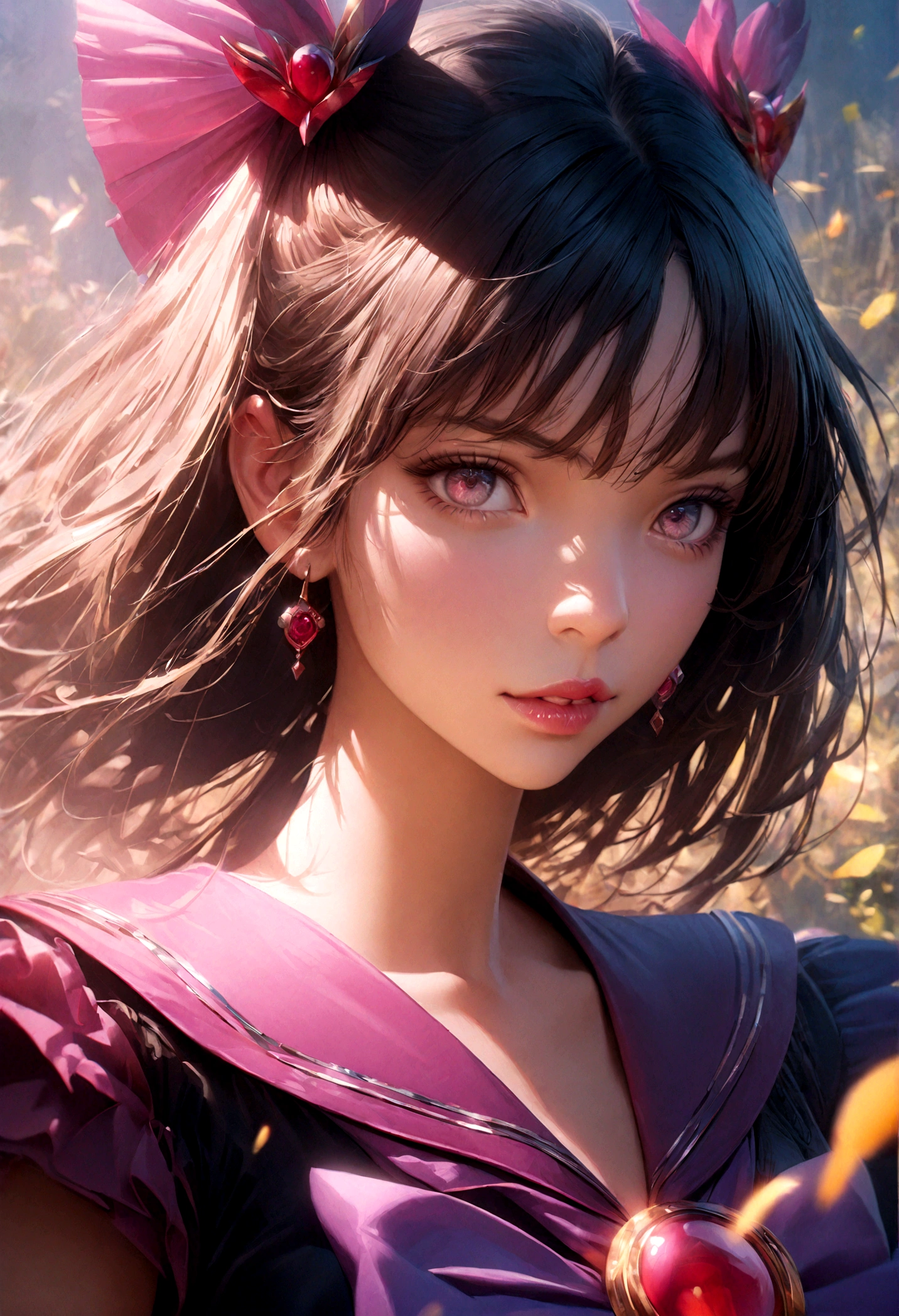 1girl, sailor Saturn, bishoujo senshi sailor moon, elegant detailed eyes, detailed facial features, long eyelashes, beautiful detailed lips, elegant detailed pose, highly detailed, masterpiece, 4k, hyper realistic, photorealistic, cinematic lighting, dynamic composition, intricate details, vibrant colors, soft dreamy atmosphere, magical girl fantasy