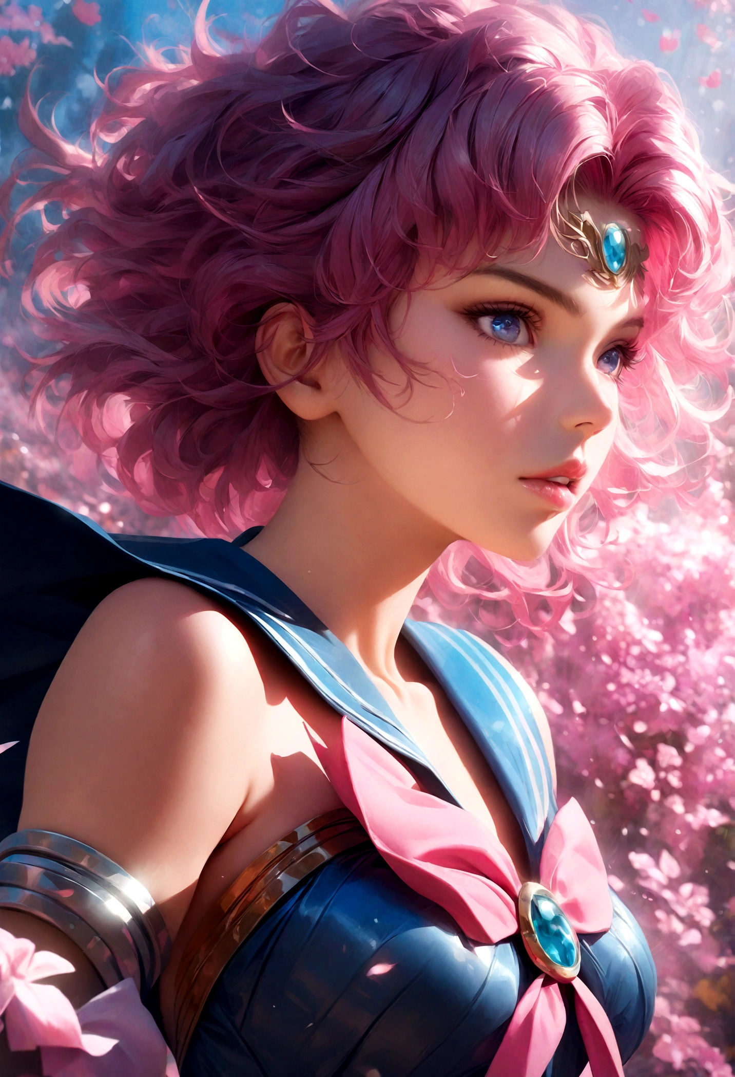 1girl, sailor Neptune, bishoujo senshi sailor moon, elegant detailed eyes, detailed facial features, long eyelashes, beautiful detailed lips, elegant detailed pose, highly detailed, masterpiece, 4k, hyper realistic, photorealistic, cinematic lighting, dynamic composition, intricate details, vibrant colors, soft dreamy atmosphere, magical girl fantasy