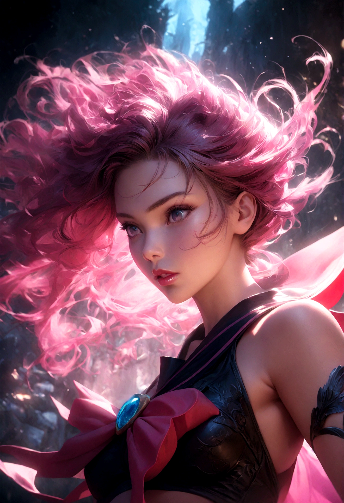 1girl, sailor Pluto, bishoujo senshi sailor moon, elegant detailed eyes, detailed facial features, long eyelashes, beautiful detailed lips, elegant detailed pose, highly detailed, masterpiece, 4k, hyper realistic, photorealistic, cinematic lighting, dynamic composition, intricate details, vibrant colors, soft dreamy atmosphere, magical girl fantasy