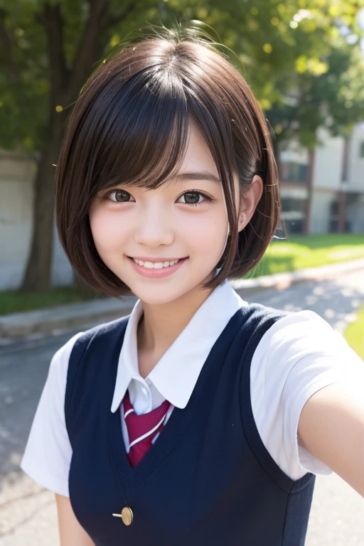 high school girl、Short Hair、girl、uniform、cute、Selfie、smile、Only the face