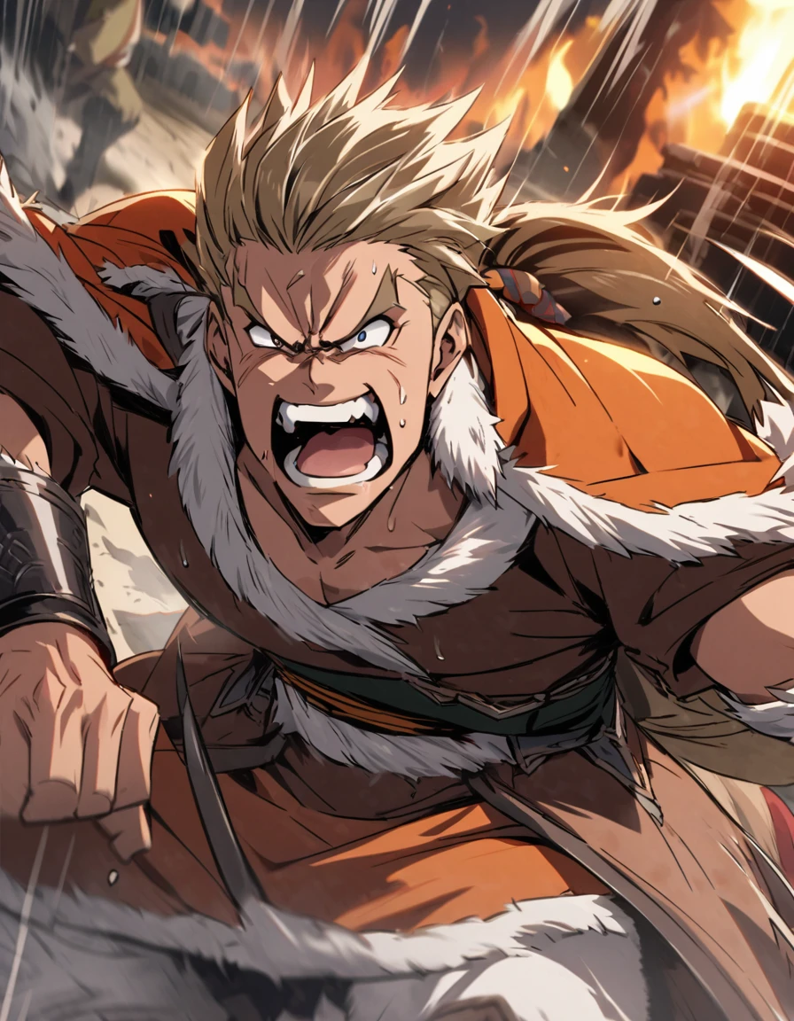 During a battle in the Sengoku period、A Sengoku warlord rides a horse、He is shouting with a fierce expression.。There's determination in his eyes、His voice echoes across the battlefield。What he's wearing、In heavy Japanese armor、The appearance is full of dignity。In his hand he holds a sharp, shining Japanese sword、The blade is truly forged to take life.。In the chaos of the battlefield、He feels like a living legend.。