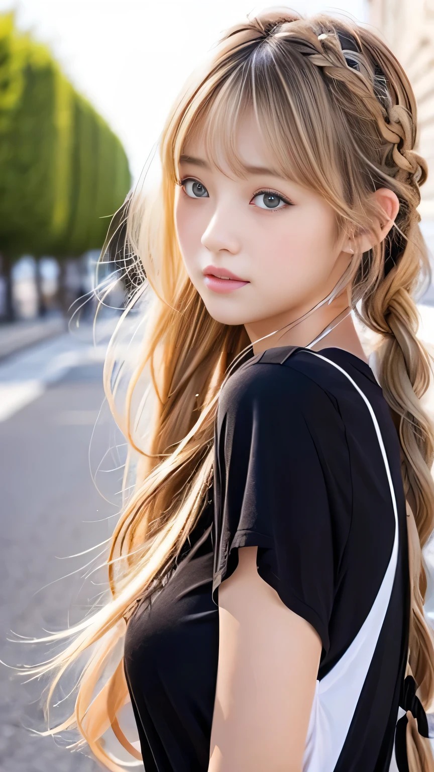Cute little ,Tiny ,Small girl,,Childish face, Very fine clean face,Top quality, Big eyes,Straight Hair,Yellow hair,Crimson Eye,(Dark Room), Subtle light, Natural light,Soft lighting,Light from directly behind, (Are standing), Cute pose, Open your hands, Showing the whole body,Front view,Black background