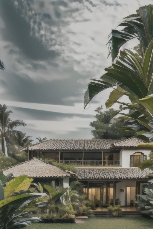 Tropical Landscape, Evening, Architecture, House, Buildings