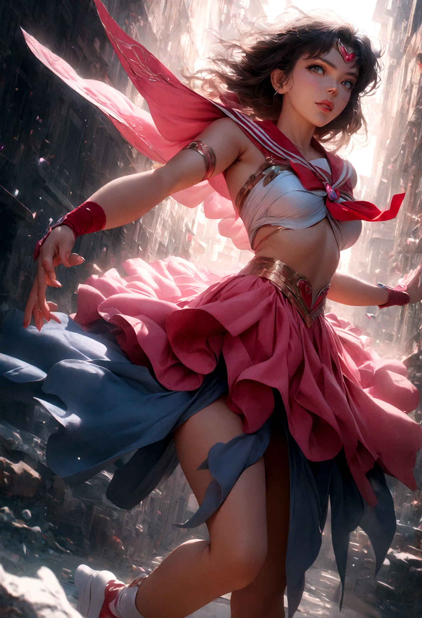 1girl, sailor Saturn, bishoujo senshi sailor moon, elegant detailed eyes, detailed facial features, long eyelashes, beautiful detailed lips, elegant detailed pose, highly detailed, masterpiece, 4k, hyper realistic, photorealistic, cinematic lighting, dynamic composition, intricate details, vibrant colors, soft dreamy atmosphere, magical girl fantasy, full body shot, SailorJupiter, magical girl