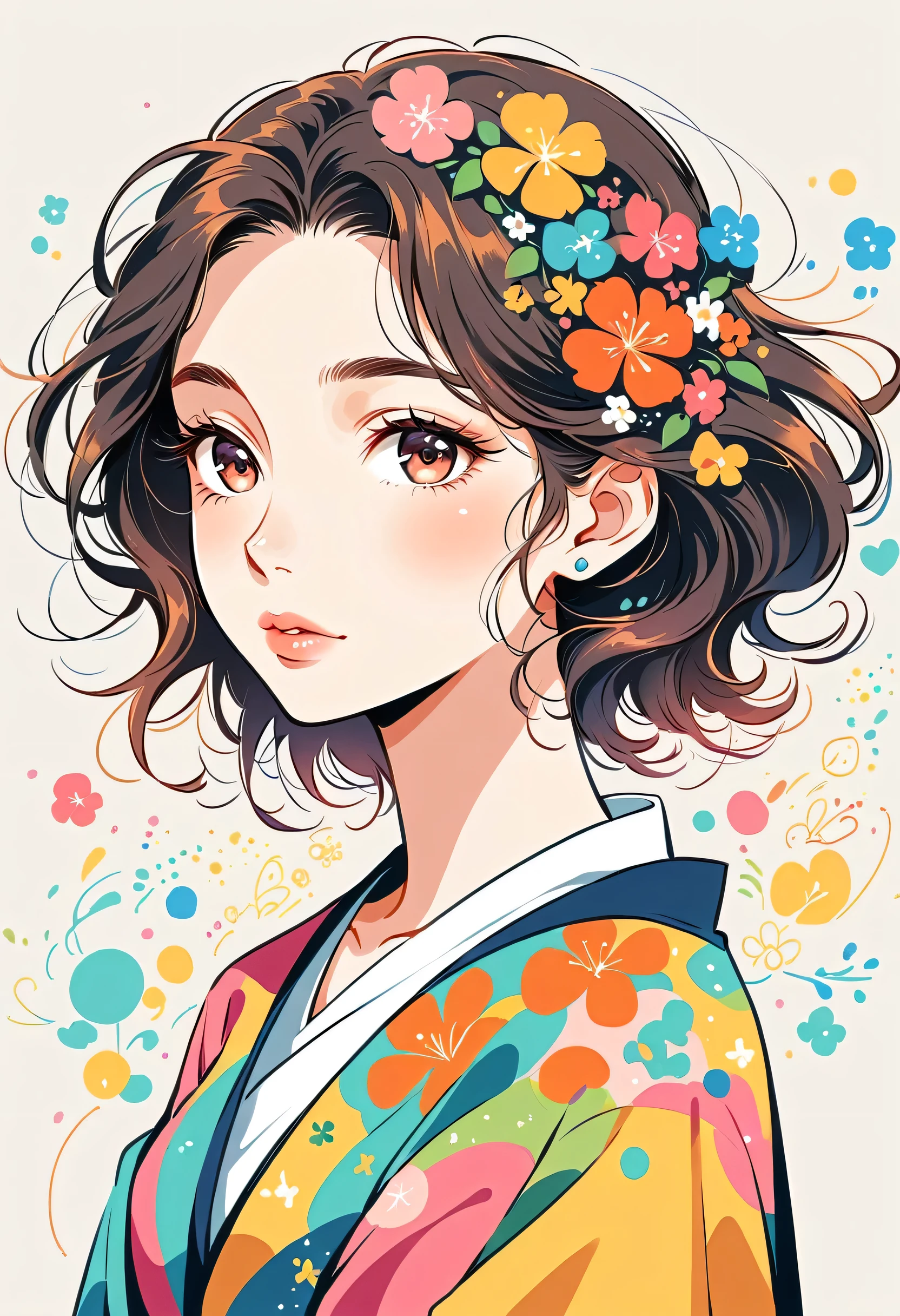 Mai Yoneyama Style、The most beautiful girl of all time、Lips in Love、Colorful flowers、Simple line initials、Abstract art、Urban Background